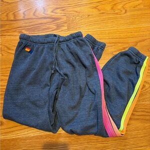 Aviator Nation Sweatpants - BRAND NEW - vivid rainbow stripes - charcoal
